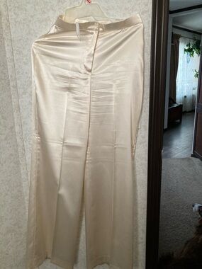 Satin Wide-Leg Pants in Pearl Cream